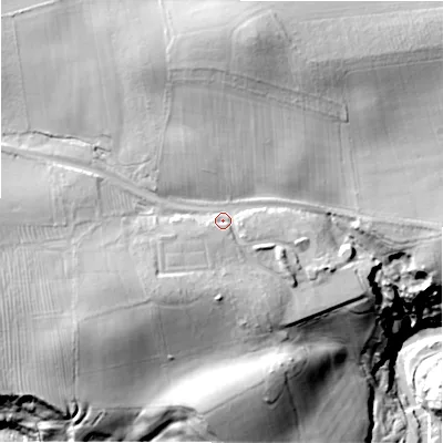 Shaded relief map of the ground around NE613SW, computed from Environment Agency LiDAR. The ground here sits at about 116 m above sea level and falls 65 m across the surrounding 800 m. Surface water reaching this point runs off ground lying to the north-west, 13.6 m higher.