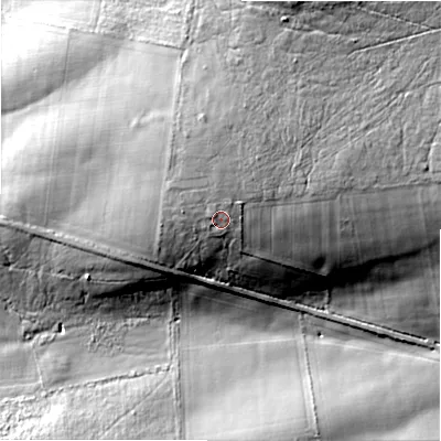 Shaded relief map of the ground around NE614JF, computed from Environment Agency LiDAR. The ground here sits at about 149 m above sea level and falls 19 m across the surrounding 800 m. Surface water reaching this point runs off ground lying to the north, 3.0 m higher.