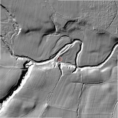 Shaded relief map of the ground around NE614NN, computed from Environment Agency LiDAR. The ground here sits at about 83 m above sea level and falls 25 m across the surrounding 800 m. Surface water reaching this point runs off ground lying to the south-south-west, 11.3 m higher.