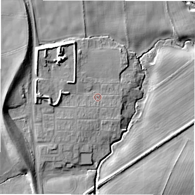 Shaded relief map of the ground around NE615SJ, computed from Environment Agency LiDAR. The ground here sits at about 18 m above sea level and falls 19 m across the surrounding 800 m. Surface water reaching this point runs off ground lying to the west-south-west, 1.8 m higher.