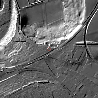 Shaded relief map of the ground around NE616JX, computed from Environment Agency LiDAR. The ground here sits at about 54 m above sea level and falls 39 m across the surrounding 800 m. Surface water reaching this point runs off ground lying to the east-south-east, 2.2 m higher.