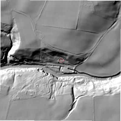 Shaded relief map of the ground around NE616SP, computed from Environment Agency LiDAR. The ground here sits at about 17 m above sea level and falls 45 m across the surrounding 800 m. Surface water reaching this point runs off ground lying to the north-north-west, 26.7 m higher.