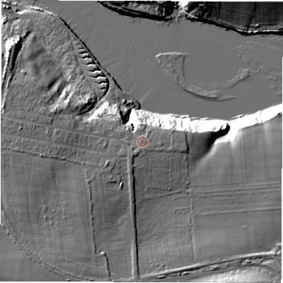 Shaded relief map of the ground around NE625XE, computed from Environment Agency LiDAR. The ground here sits at about 22 m above sea level and falls 24 m across the surrounding 800 m. Surface water reaching this point runs off ground lying to the south-south-east, 0.9 m higher.