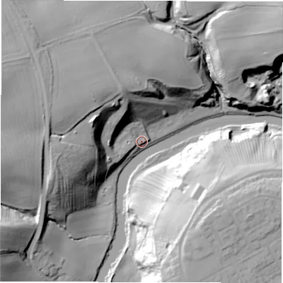 Shaded relief map of the ground around NE638TX, computed from Environment Agency LiDAR. The ground here sits at about 6 m above sea level and falls 33 m across the surrounding 800 m. Surface water reaching this point runs off ground lying to the west-south-west, 28.1 m higher.