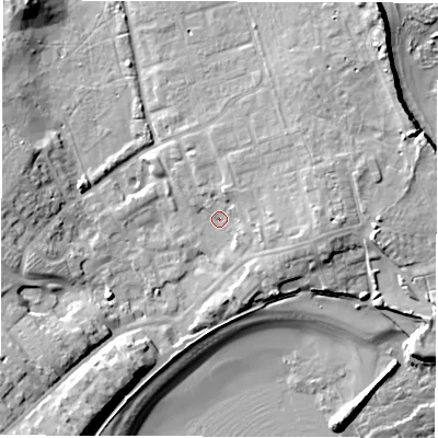 Shaded relief map of the ground around NE646AS, computed from Environment Agency LiDAR. The ground here sits at about 5 m above sea level and falls 15 m across the surrounding 800 m. Surface water reaching this point runs off ground lying to the south-west, 10.3 m higher.