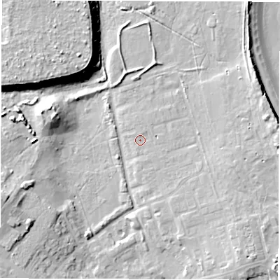 Shaded relief map of the ground around NE646BH, computed from Environment Agency LiDAR. The ground here sits at about 6 m above sea level and falls 18 m across the surrounding 800 m. Surface water reaching this point runs off ground lying to the east-south-east, 0.8 m higher.