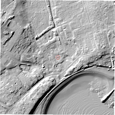 Shaded relief map of the ground around NE646HF, computed from Environment Agency LiDAR. The ground here sits at about 4 m above sea level and falls 18 m across the surrounding 800 m. Surface water reaching this point runs off ground lying to the south-west, 11.9 m higher.