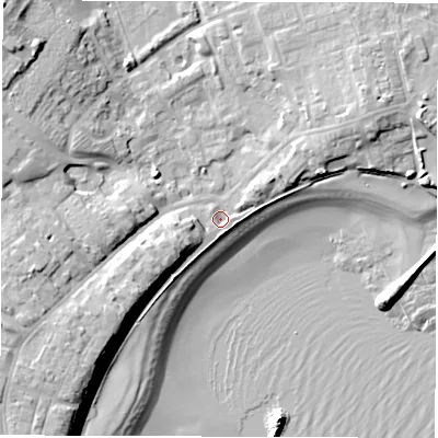 Shaded relief map of the ground around NE646NH, computed from Environment Agency LiDAR. The ground here sits at about 4 m above sea level and falls 18 m across the surrounding 800 m. Surface water reaching this point runs off ground lying to the west-south-west, 5.2 m higher.