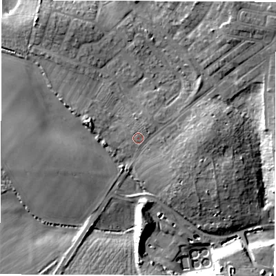 Shaded relief map of the ground around NE646SP, computed from Environment Agency LiDAR. The ground here sits at about 11 m above sea level and falls 17 m across the surrounding 800 m. Surface water reaching this point runs off ground lying to the north-east, 1.6 m higher.