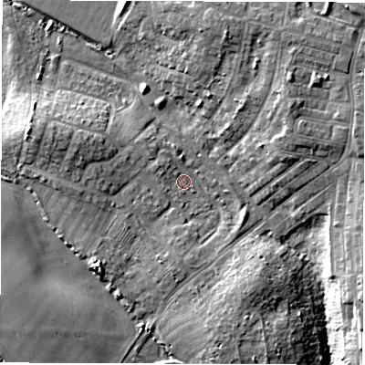 Shaded relief map of the ground around NE646SQ, computed from Environment Agency LiDAR. The ground here sits at about 11 m above sea level and falls 13 m across the surrounding 800 m. Surface water reaching this point runs off ground lying to the west-north-west, 2.8 m higher.