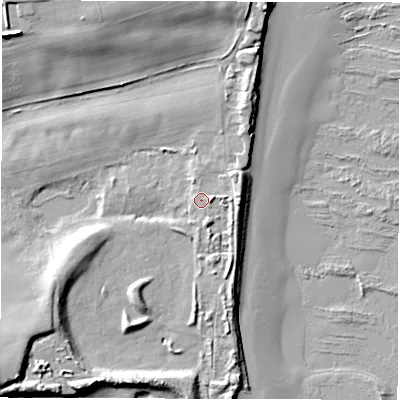 Shaded relief map of the ground around NE650JR, computed from Environment Agency LiDAR. The ground here sits at about 5 m above sea level and falls 16 m across the surrounding 800 m. Surface water reaching this point runs off ground lying to the east, 1.7 m higher.
