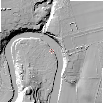 Shaded relief map of the ground around NE650SP, computed from Environment Agency LiDAR. The ground here sits at about 4 m above sea level and falls 29 m across the surrounding 800 m. Surface water reaching this point runs off ground lying to the north-west, 5.3 m higher.