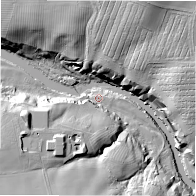 Shaded relief map of the ground around NE650UD, computed from Environment Agency LiDAR. The ground here sits at about 6 m above sea level and falls 42 m across the surrounding 800 m. Surface water reaching this point runs off ground lying to the south-west, 32.7 m higher.