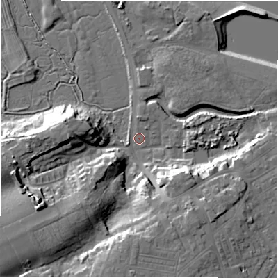 Shaded relief map of the ground around NE650WW, computed from Environment Agency LiDAR. The ground here sits at about 3 m above sea level and falls 23 m across the surrounding 800 m. Surface water reaching this point runs off ground lying to the west-south-west, 18.9 m higher.