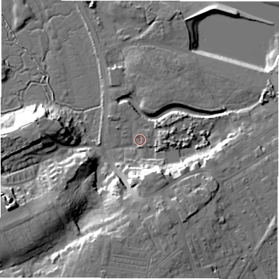 Shaded relief map of the ground around NE650YR, computed from Environment Agency LiDAR. The ground here sits at about 3 m above sea level and falls 24 m across the surrounding 800 m. Surface water reaching this point runs off ground lying to the south-south-east, 15.5 m higher.