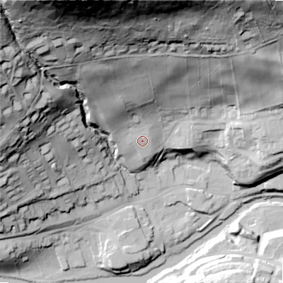 Shaded relief map of the ground around NE657PG, computed from Environment Agency LiDAR. The ground here sits at about 94 m above sea level and falls 129 m across the surrounding 800 m. Surface water reaching this point runs off ground lying to the north-north-west, 103.0 m higher.