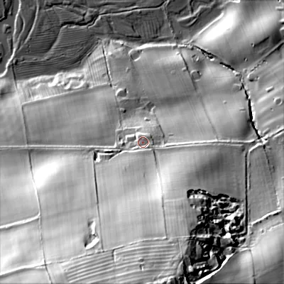 Shaded relief map of the ground around NE657RT, computed from Environment Agency LiDAR. The ground here sits at about 106 m above sea level and falls 94 m across the surrounding 800 m. Surface water reaching this point runs off ground lying to the south, 67.2 m higher.