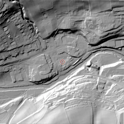 Shaded relief map of the ground around NE657SG, computed from Environment Agency LiDAR. The ground here sits at about 78 m above sea level and falls 66 m across the surrounding 800 m. Surface water reaching this point runs off ground lying to the west-south-west, 3.5 m higher.
