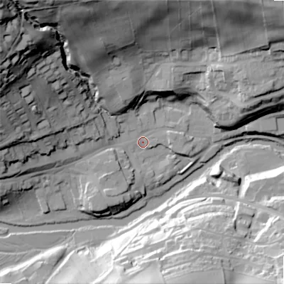 Shaded relief map of the ground around NE657SL, computed from Environment Agency LiDAR. The ground here sits at about 78 m above sea level and falls 82 m across the surrounding 800 m. Surface water reaching this point runs off ground lying to the north-west, 75.9 m higher.
