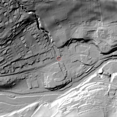 Shaded relief map of the ground around NE657SP, computed from Environment Agency LiDAR. The ground here sits at about 80 m above sea level and falls 91 m across the surrounding 800 m. Surface water reaching this point runs off ground lying to the north-west, 85.0 m higher.