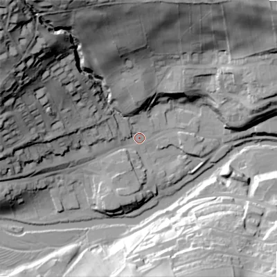 Shaded relief map of the ground around NE657SR, computed from Environment Agency LiDAR. The ground here sits at about 79 m above sea level and falls 86 m across the surrounding 800 m. Surface water reaching this point runs off ground lying to the north-west, 80.2 m higher.
