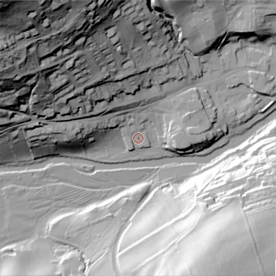 Shaded relief map of the ground around NE657TG, computed from Environment Agency LiDAR. The ground here sits at about 78 m above sea level and falls 97 m across the surrounding 800 m. Surface water reaching this point runs off ground lying to the north-west, 93.4 m higher.
