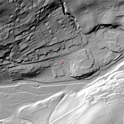 Shaded relief map of the ground around NE657UH, computed from Environment Agency LiDAR. The ground here sits at about 81 m above sea level and falls 101 m across the surrounding 800 m. Surface water reaching this point runs off ground lying to the north-west, 96.4 m higher.