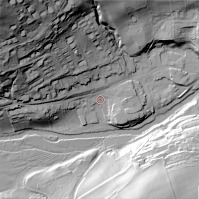 Shaded relief map of the ground around NE657UL, computed from Environment Agency LiDAR. The ground here sits at about 80 m above sea level and falls 99 m across the surrounding 800 m. Surface water reaching this point runs off ground lying to the north-west, 93.2 m higher.