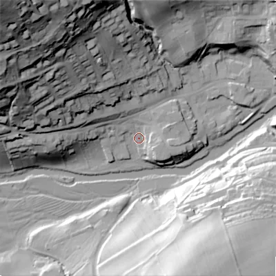 Shaded relief map of the ground around NE657UN, computed from Environment Agency LiDAR. The ground here sits at about 79 m above sea level and falls 92 m across the surrounding 800 m. Surface water reaching this point runs off ground lying to the north-west, 84.1 m higher.