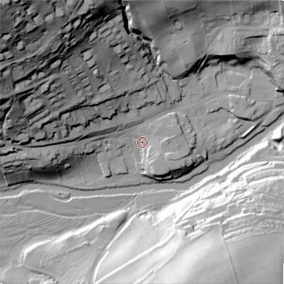 Shaded relief map of the ground around NE657UW, computed from Environment Agency LiDAR. The ground here sits at about 81 m above sea level and falls 91 m across the surrounding 800 m. Surface water reaching this point runs off ground lying to the north-north-west, 24.0 m higher.