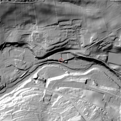 Shaded relief map of the ground around NE657XG, computed from Environment Agency LiDAR. The ground here sits at about 81 m above sea level and falls 63 m across the surrounding 800 m. Surface water reaching this point runs off ground lying to the north-north-west, 62.5 m higher.