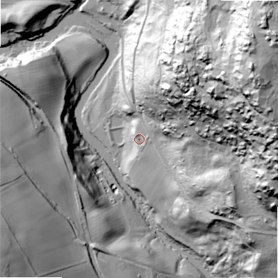 Shaded relief map of the ground around NE657XL, computed from Environment Agency LiDAR. The ground here sits at about 80 m above sea level and falls 137 m across the surrounding 800 m. Surface water reaching this point runs off ground lying to the north-east, 126.6 m higher.