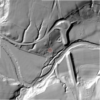 Shaded relief map of the ground around NE658AX, computed from Environment Agency LiDAR. The ground here sits at about 52 m above sea level and falls 34 m across the surrounding 800 m. Surface water reaching this point runs off ground lying to the north-north-west, 11.7 m higher.