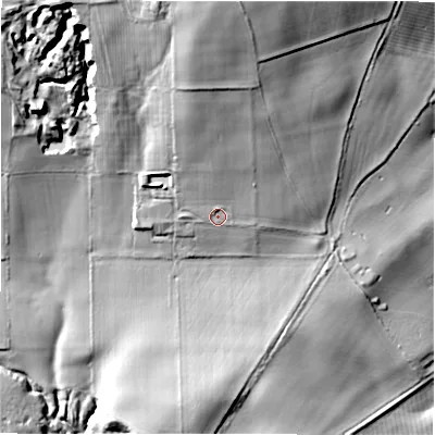 Shaded relief map of the ground around NE662AQ, computed from Environment Agency LiDAR. The ground here sits at about 136 m above sea level and falls 69 m across the surrounding 800 m. Surface water reaching this point runs off ground lying to the north, 30.6 m higher.