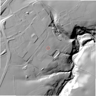 Shaded relief map of the ground around NE662BR, computed from Environment Agency LiDAR. The ground here sits at about 63 m above sea level and falls 43 m across the surrounding 800 m. Surface water reaching this point runs off ground lying to the west, 4.7 m higher.