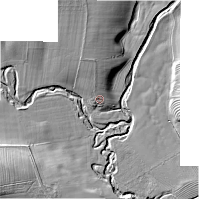 Shaded relief map of the ground around NE662EH, computed from Environment Agency LiDAR. The ground here sits at about 55 m above sea level and falls 21 m across the surrounding 800 m. Surface water reaching this point runs off ground lying to the north-north-west, 3.1 m higher.