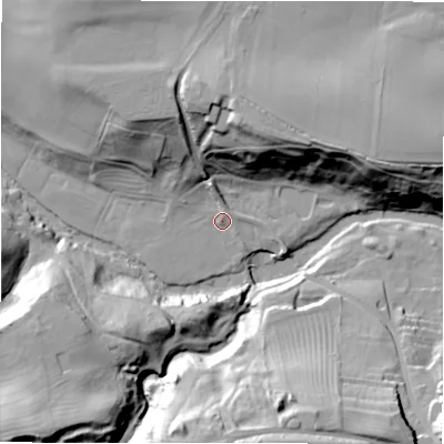 Shaded relief map of the ground around NE662JX, computed from Environment Agency LiDAR. The ground here sits at about 31 m above sea level and falls 46 m across the surrounding 800 m. Surface water reaching this point runs off ground lying to the north-north-west, 19.6 m higher.
