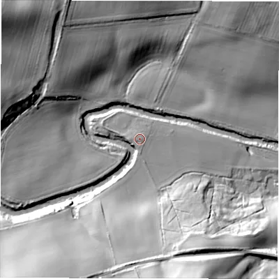 Shaded relief map of the ground around NE662SZ, computed from Environment Agency LiDAR. The ground here sits at about 13 m above sea level and falls 37 m across the surrounding 800 m. Surface water reaching this point runs off ground lying to the south, 0.8 m higher.