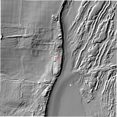 Shaded relief map of the ground around NE663BP, computed from Environment Agency LiDAR. The ground here sits at about 7 m above sea level and falls 15 m across the surrounding 800 m. Surface water reaching this point runs off ground lying to the south-south-east, 0.7 m higher.