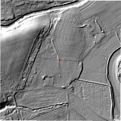 Shaded relief map of the ground around NE663PX, computed from Environment Agency LiDAR. The ground here sits at about 7 m above sea level and falls 22 m across the surrounding 800 m. Surface water reaching this point runs off ground lying to the west-north-west, 13.0 m higher.