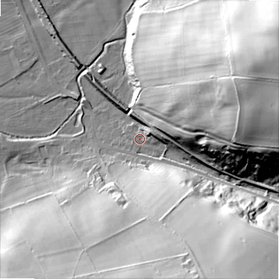 Shaded relief map of the ground around NE664HA, computed from Environment Agency LiDAR. The ground here sits at about 84 m above sea level and falls 65 m across the surrounding 800 m. Surface water reaching this point runs off ground lying to the east-north-east, 60.0 m higher.