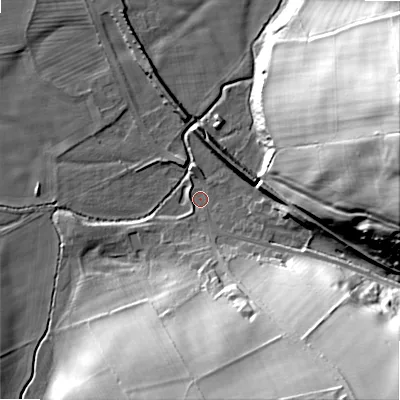 Shaded relief map of the ground around NE664HN, computed from Environment Agency LiDAR. The ground here sits at about 83 m above sea level and falls 53 m across the surrounding 800 m. Surface water reaching this point runs off ground lying to the south-east, 47.2 m higher.