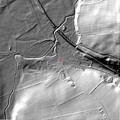 Shaded relief map of the ground around NE664HW, computed from Environment Agency LiDAR. The ground here sits at about 84 m above sea level and falls 54 m across the surrounding 800 m. Surface water reaching this point runs off ground lying to the south-east, 49.5 m higher.