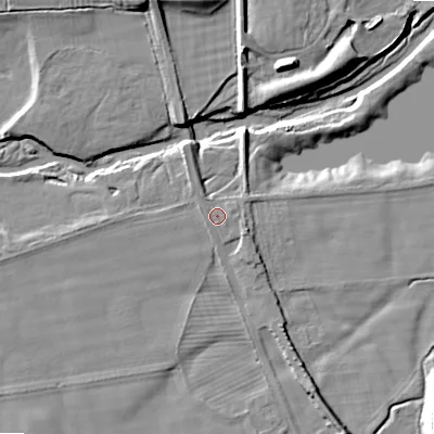 Shaded relief map of the ground around NE664HX, computed from Environment Agency LiDAR. The ground here sits at about 84 m above sea level and falls 15 m across the surrounding 800 m. Surface water reaching this point runs off ground lying to the west-north-west, 0.5 m higher.