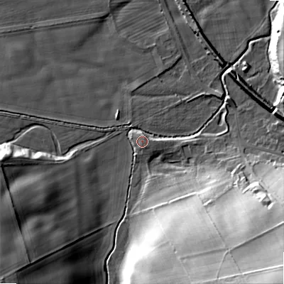 Shaded relief map of the ground around NE664LL, computed from Environment Agency LiDAR. The ground here sits at about 86 m above sea level and falls 45 m across the surrounding 800 m. Surface water reaching this point runs off ground lying to the north-east, 3.1 m higher.