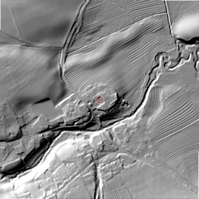 Shaded relief map of the ground around NE664SJ, computed from Environment Agency LiDAR. The ground here sits at about 70 m above sea level and falls 28 m across the surrounding 800 m. Surface water reaching this point runs off ground lying to the west-south-west, 1.8 m higher.