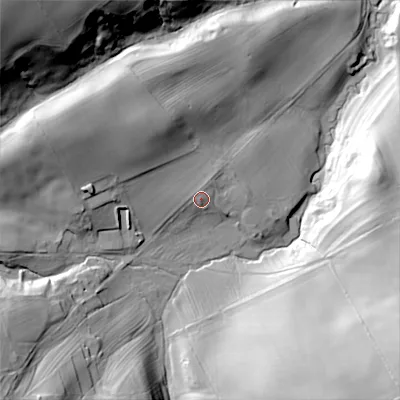 Shaded relief map of the ground around NE664TJ, computed from Environment Agency LiDAR. The ground here sits at about 143 m above sea level and falls 66 m across the surrounding 800 m. Surface water reaching this point runs off ground lying to the north-west, 15.3 m higher.
