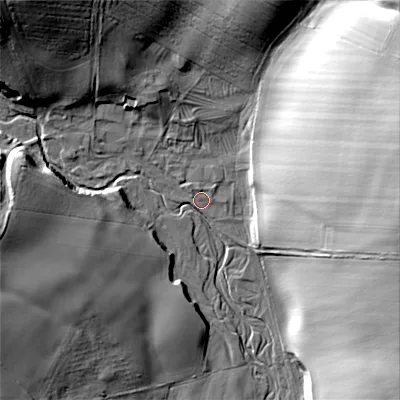 Shaded relief map of the ground around NE664TP, computed from Environment Agency LiDAR. The ground here sits at about 162 m above sea level and falls 44 m across the surrounding 800 m. Surface water reaching this point runs off ground lying to the north-west, 36.9 m higher.
