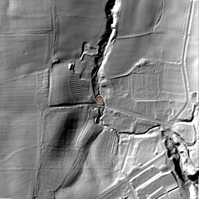 Shaded relief map of the ground around NE665NH, computed from Environment Agency LiDAR. The ground here sits at about 63 m above sea level and falls 39 m across the surrounding 800 m. Surface water reaching this point runs off ground lying to the south-east, 34.7 m higher.