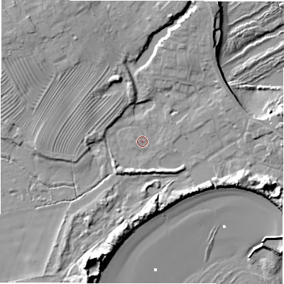 Shaded relief map of the ground around NE675EJ, computed from Environment Agency LiDAR. The ground here sits at about 4 m above sea level and falls 17 m across the surrounding 800 m. Surface water reaching this point runs off ground lying to the west, 1.6 m higher.